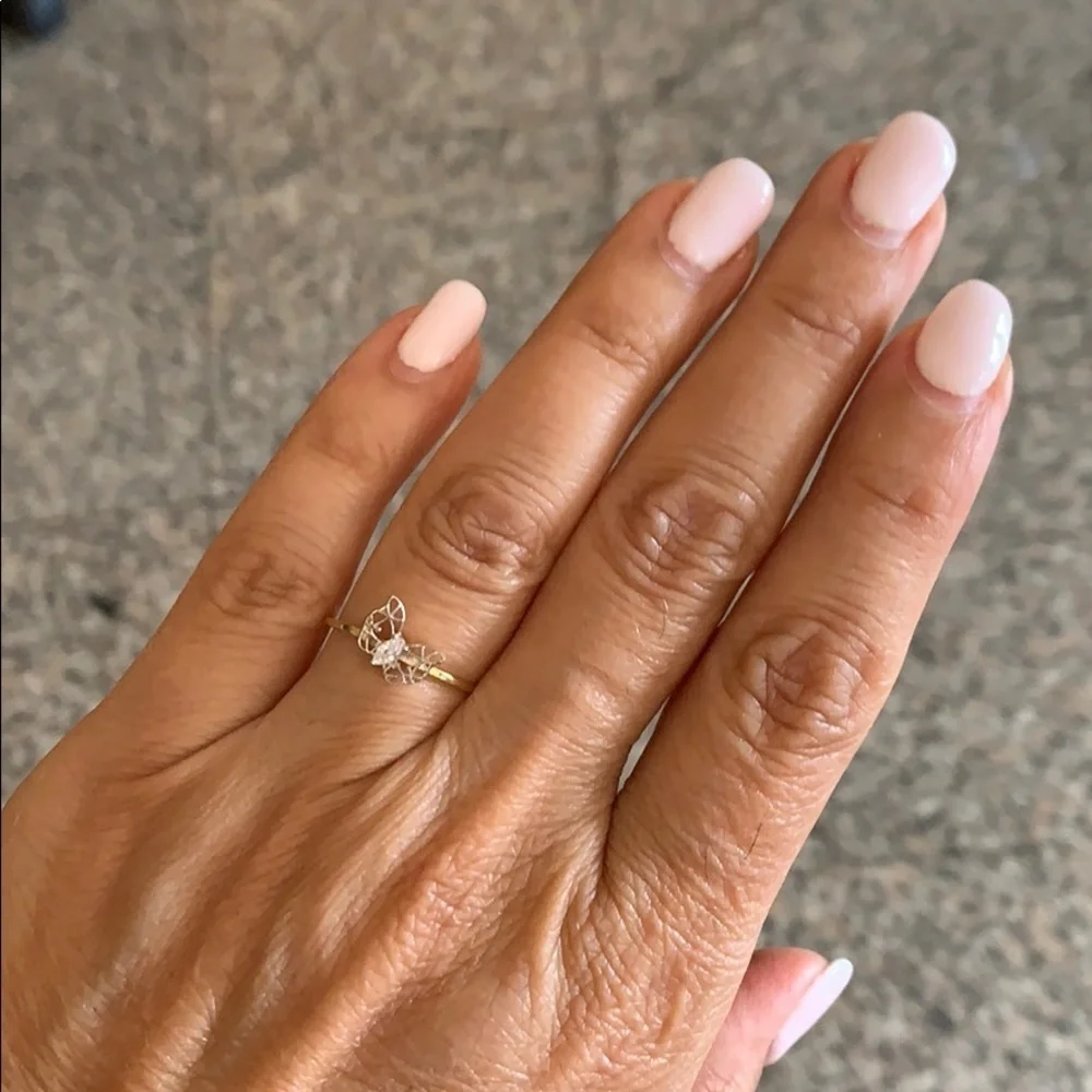 10K Yellow & White Gold Butterfly CZ Ring